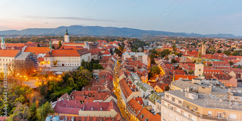 Aerial  Zagreb city in Croatia at Sunset. 