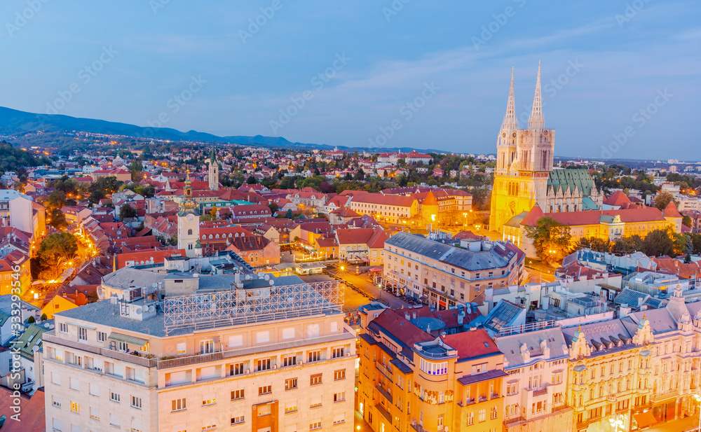 Obraz premium Aerial view of Zagreb city, capital town of Croatia