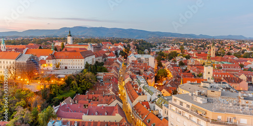 Aerial Zagreb city in Croatia at Sunset. 