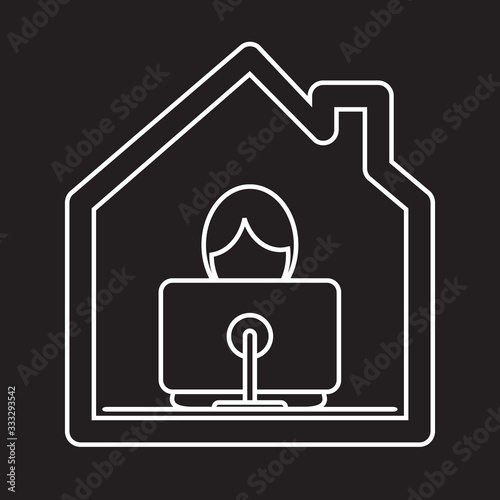 Work at home in Coronavirus COVID-19 virus outbreak. Social distancing business. Icon vector illustration