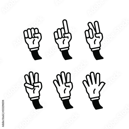 set of hand gesture count 1 2 3 4 and 5 vector icon illustration in trendy cartoon filled line style