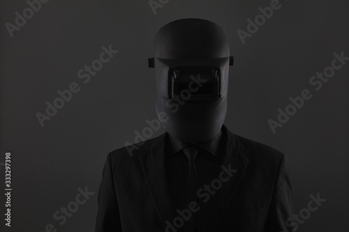 halloween man in a welding mask