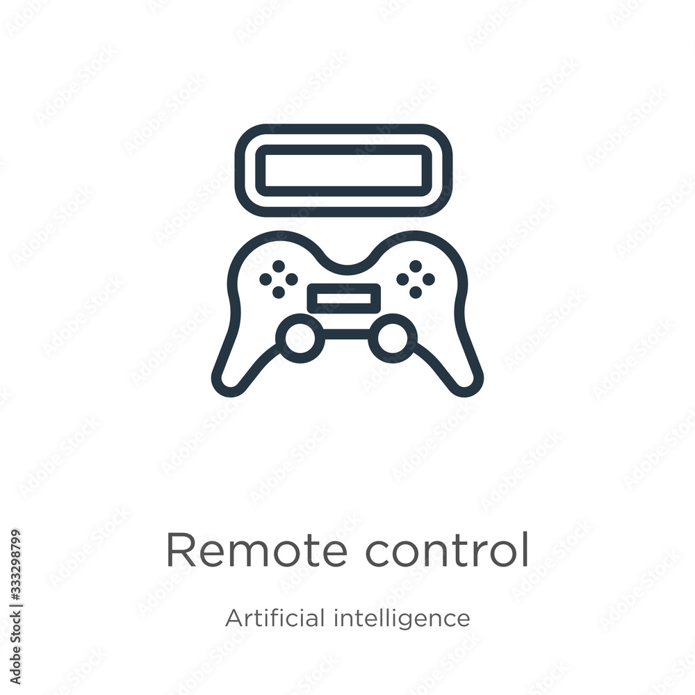 Remote control icon. Thin linear remote control outline icon isolated on white background from augmented reality collection. Line vector sign, symbol for web and mobile Remote control icon. Thin linear remote control outline icon isolated on white background from augmented reality collection. Line vector sign, symbol for web and mobile