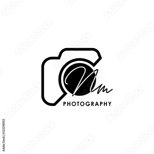 Initial Letter NM with camera. Logo photography simple luxury vector.