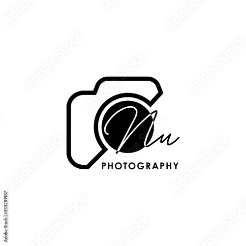 Initial Letter NU with camera. Logo photography simple luxury vector.