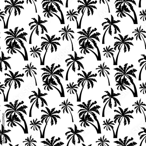 Palm trees black silhouette seamless pattern isolated on white background. © Irina
