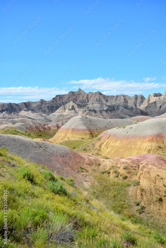 Badlands National Park - Vertical Landscape of The Yellow Mounds, an example of a paleosol or fossil soil.