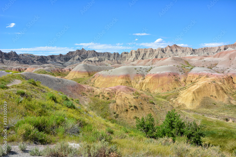 The Yellow Mounds are an example of a  paleosol or fossil soil. in Badlands National Park, South Dakota.