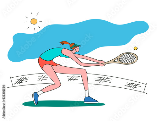 Girl playing tennis.Vector illustration in a flat style. Isolated on a white background. Sports concept.