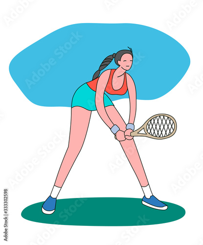 Girl playing tennis.Vector illustration in a flat style. Isolated on a white background. Sports concept.