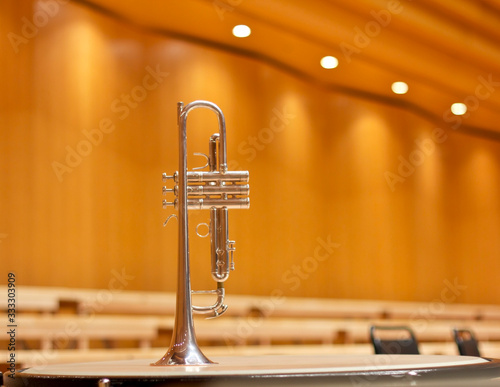 Trumpet on the big stage. Brass instrument