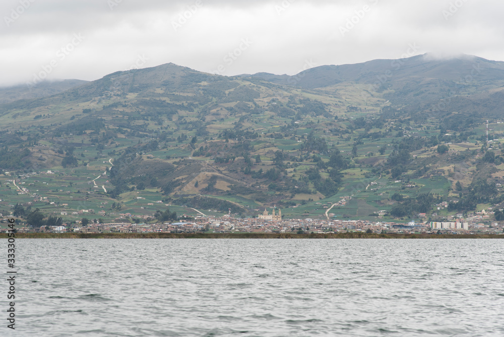 View of Aquitania, Boyaca, Colombia, from the Tota lake View of Aquitania, Boyaca, Colombia, from the Tota lake