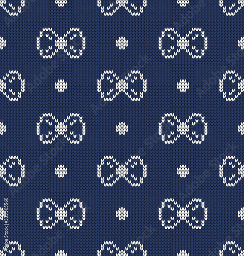 Knitted seamless vector decorative pattern bows and dots