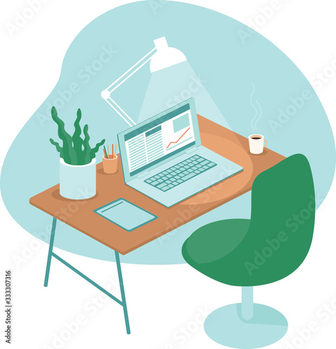 Cozy and comfortable workplace with laptop