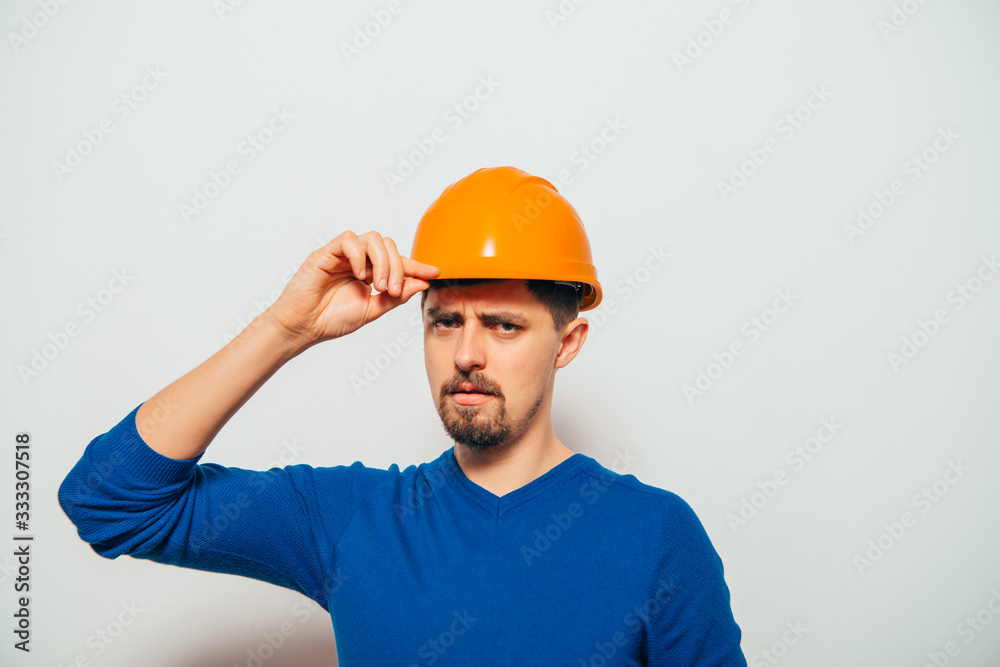 builder helmet. Man builder helmet. Man
