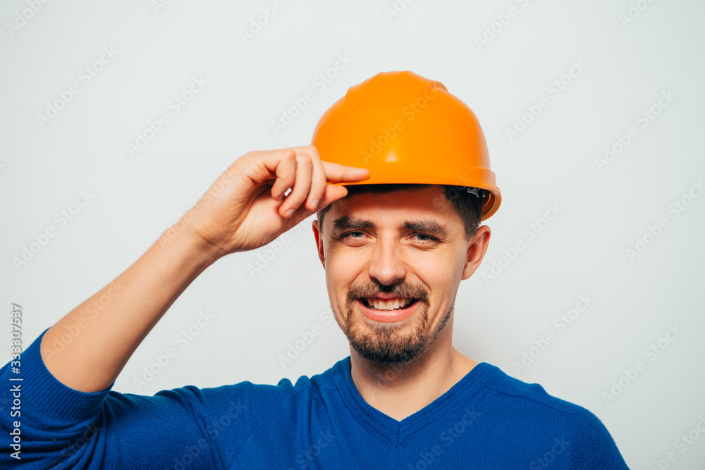 builder helmet. Man