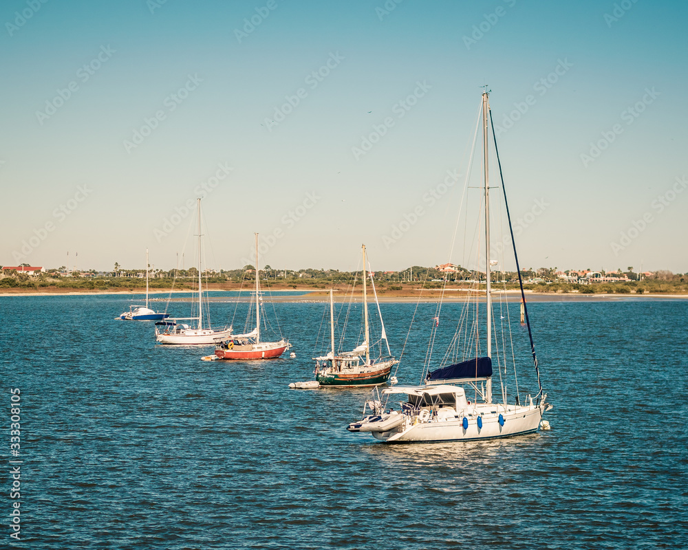 Line of Small Boats Lying at Anchor