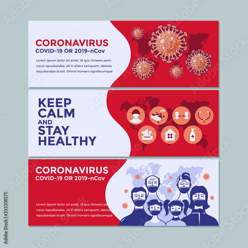 Set Banner Illustration of Epidemic due to Covid-19 or corona virus in the World