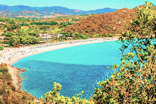 Villasimius Beach on Mediterranean Sea on Sardinia Island in Italy