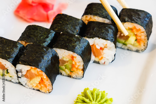 Sushi roll with eel and avo...