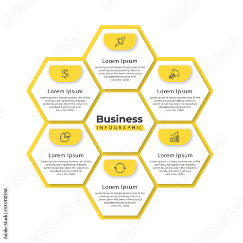 Timeline infographic hexagon 5 option