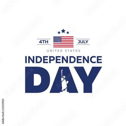 USA Independence Day 4th of July. Flyer, banner, poster, greeting card. Template with flag and statue of liberty on blue background. Vetcorn illustration