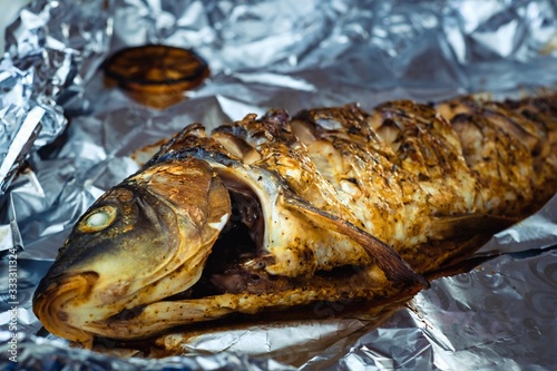 carp whole foil dinner food...
