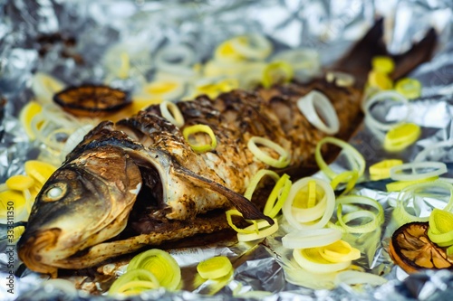 carp whole foil dinner food...