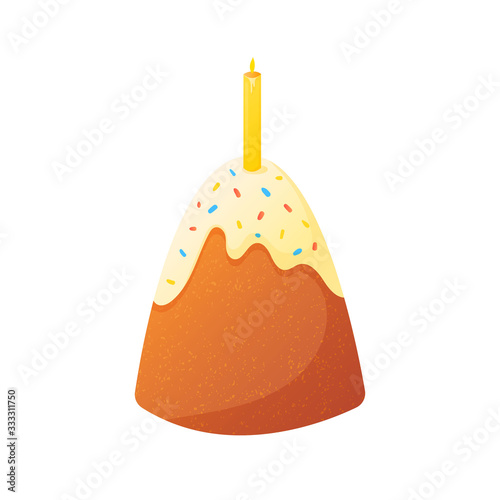 Easter holiday cake with icing and candle.