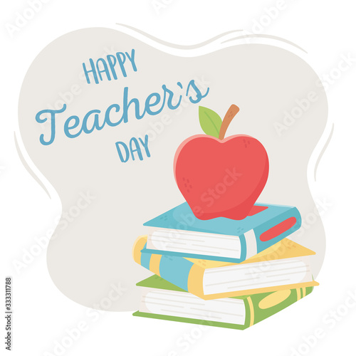 happy teachers day, school apple on stack books