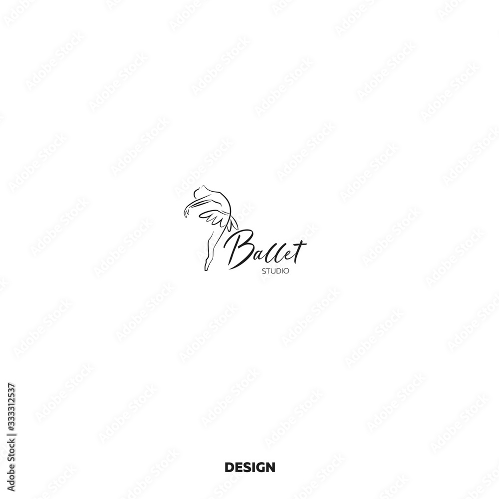 Logo for a ballet or dance studio in black and white. Contour silhouette of a young girl dancer. Logo for posters, banners, signs, mobile applications. Vector illustration