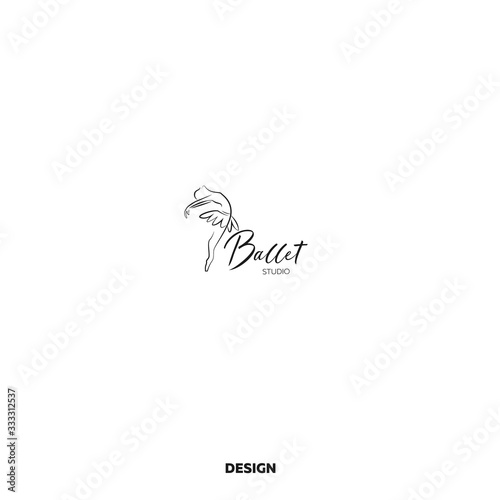 Logo for a ballet or dance studio in black and white. Contour silhouette of a young girl dancer. Logo for posters, banners, signs, mobile applications. Vector illustration © RomchikDL