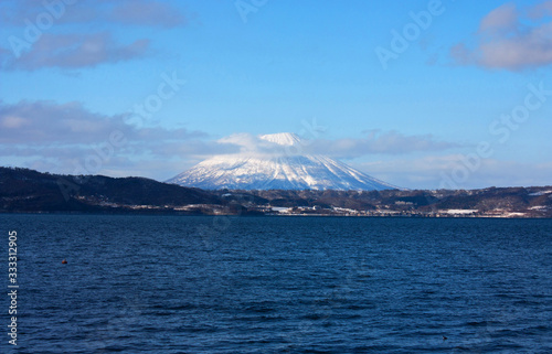Overlooking Lake Toya with Mount Yotei in the distance in Japan