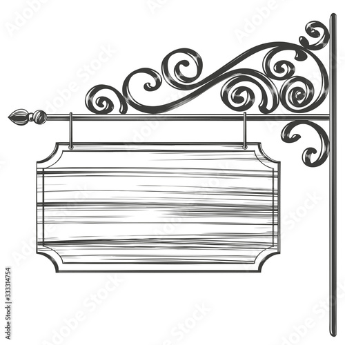 decorative street sign with wrought iron elements hand drawn vector illustration sketch isolated on a white background