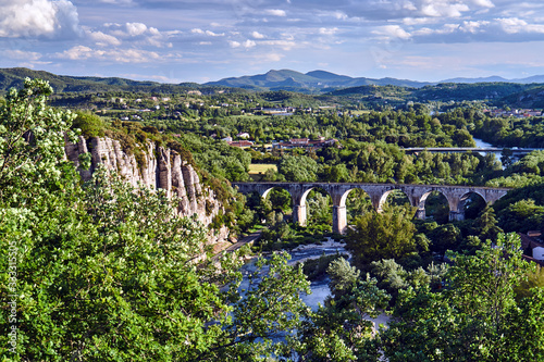 Stone, Railway viaduct over the River Ardeche in France.