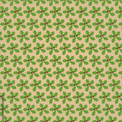 Repetitive vector background from green oak leaves and acorns