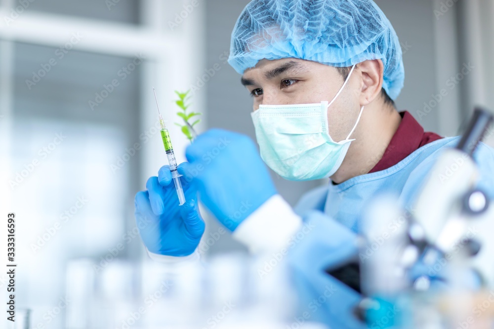 Asian scientists wear protective clothing while testing herbal medicines in the laboratory. Concepts, laboratory research on antiviral drugs, Covid 19 virus Asian scientists wear protective clothing while testing herbal medicines in the laboratory. Concepts, laboratory research on antiviral drugs, Covid 19 virus