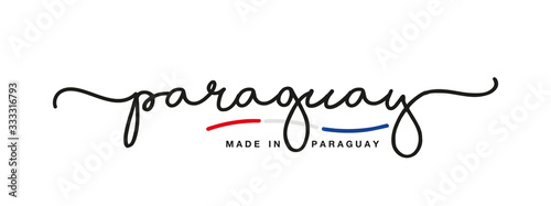Made in Paraguay handwritten calligraphic lettering logo sticker flag ribbon banner