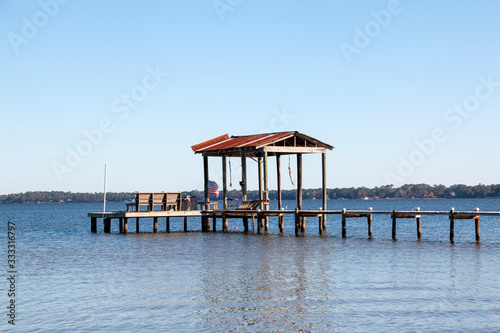 Boat pier dock in middle of water perdido bay alabama