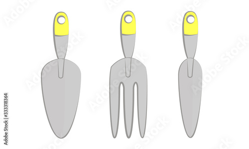 Set of vector elements on the theme of gardening; garden tools for planting flowers; manual care of plants; minimum set of gardener; spring garden tools