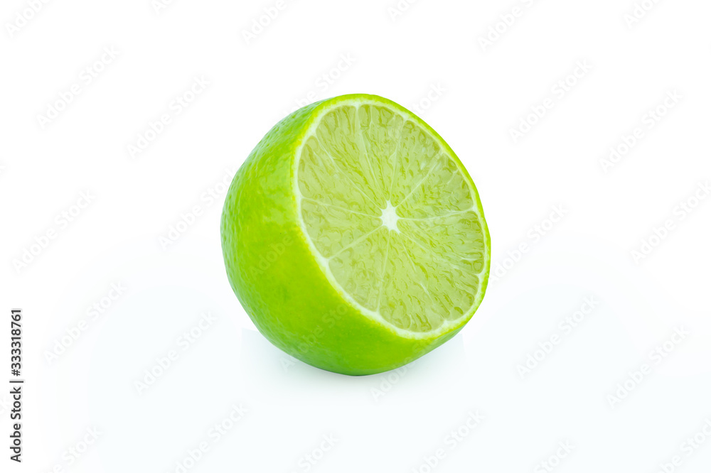 Lime with slices half isolated on white background. Green citrus fruit. with clipping path