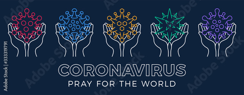Set Pray for the World coronavirus concept with hands vector illustration. Collection Time to pray Corona Virus 2020 covid-19. Coronavirus in Wuhan vector illustration. Bundle Virus Covid 19-NCP.