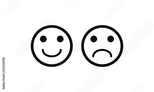 Happy and sad emoji smiley faces line art vector icon for apps and websites