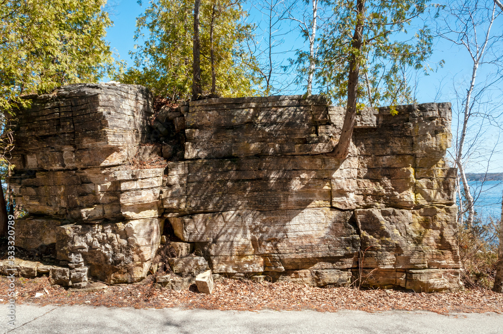 Niagara Escarpment ancient dolomite rock formations at Pottawatomi State Park, Door County, Wisconsin.