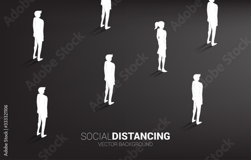 Silhouette of businessman standing with distance for avoid virus. Concept of social distancing and isolation.