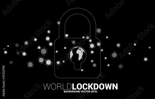 Global in keyhole with keypad and particle of virus. Background concept for world lock down for Covid19 pandemic