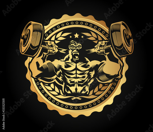 Gorilla Bodybuilding Gold Vektor Fitness Gym Workout Muskeln Logo