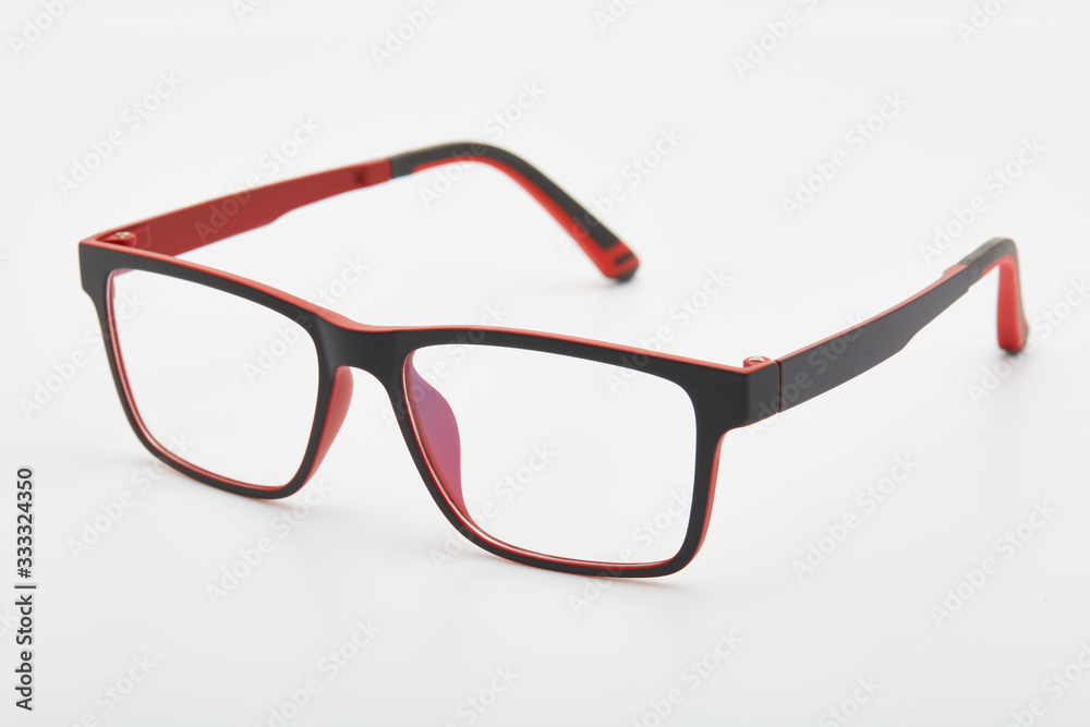 Glasses with modern red frame Glasses with modern red frame