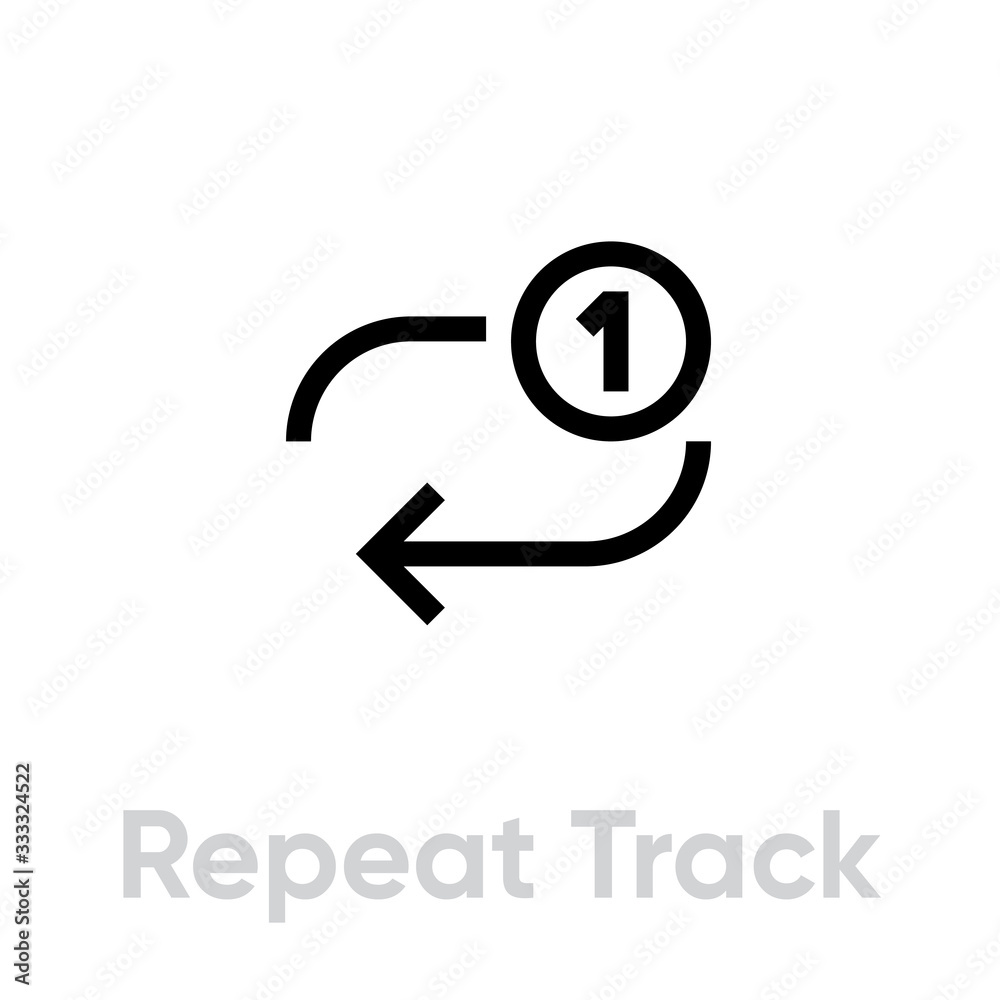 Repeat track music player icon. Editable line vector. Repeat track music player icon. Editable line vector.
