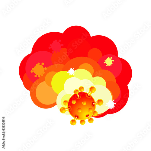 Coronavirus explosion. Pandemic medical concept with blazing Coronavirus Bacteria explosion. Dangerous Coronavirus Cell in Wuhan, China